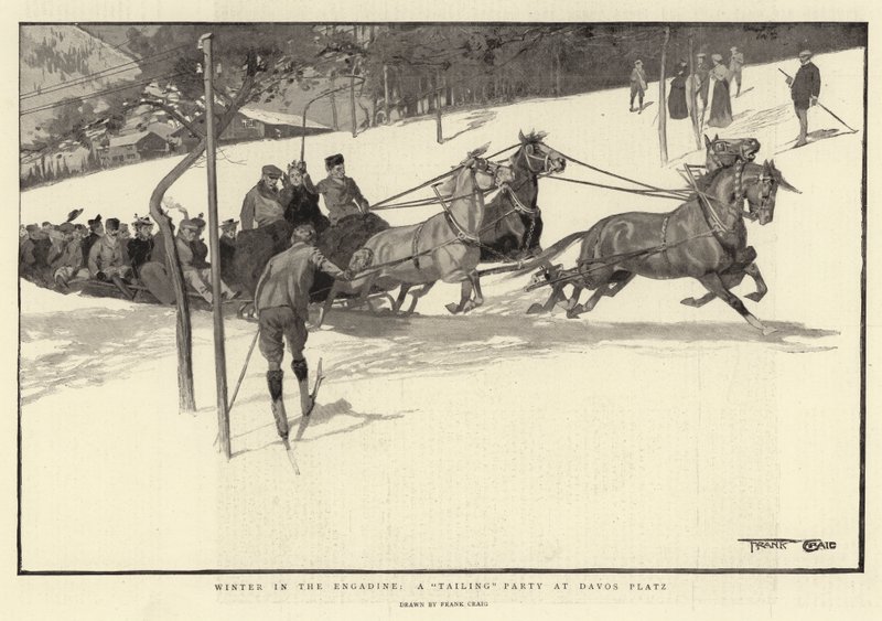 Winter in the Engadine, en tailing party på Davos Platz av Frank Craig