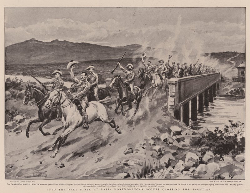 Äntligen in i den fria staten, Montmorencys scouter korsar gränsen av Frank Dadd