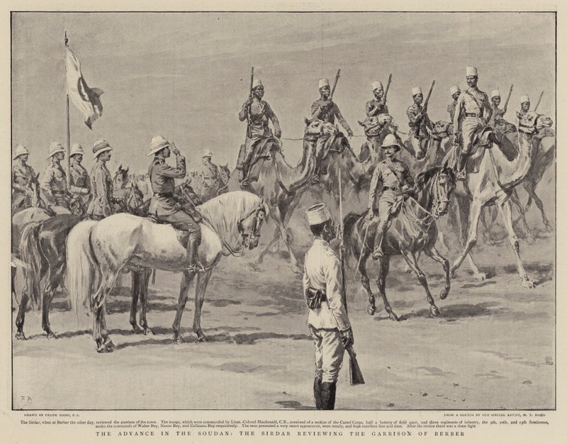 Framryckningen i Soudan, sirdaren granskar garnisonen i Berberland av Frank Dadd