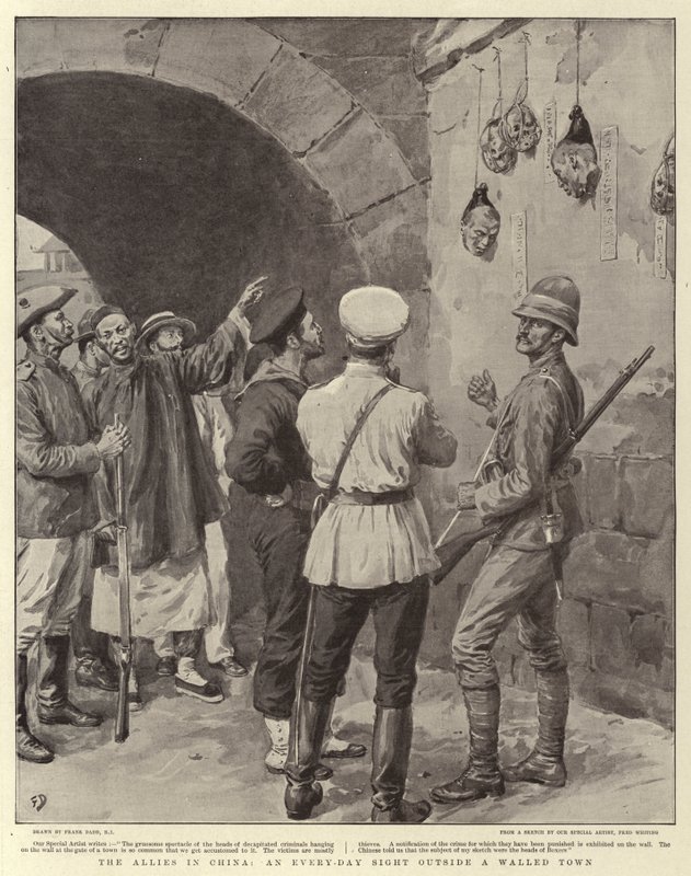 De allierade i Kina, en daglig syn utanför en muromgärdad stad av Frank Dadd