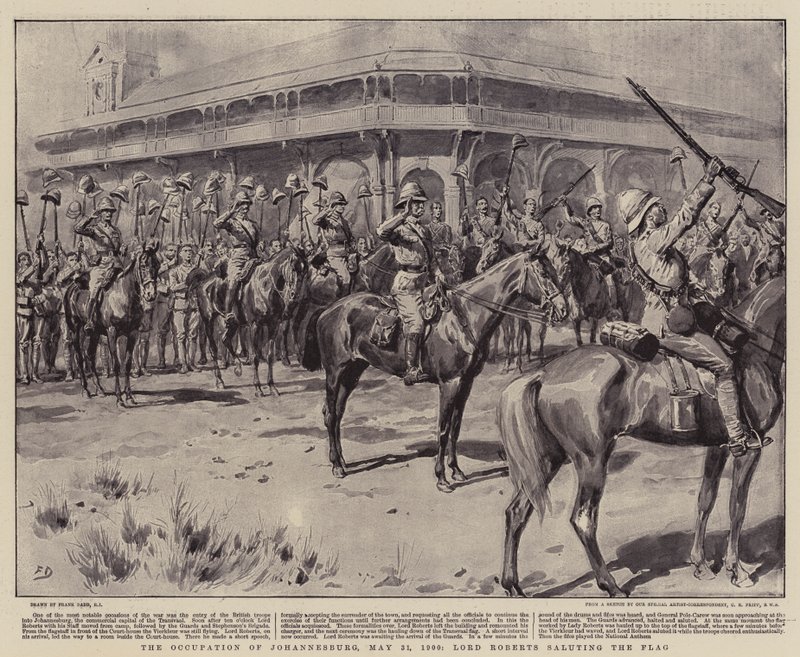 Ockupationen av Johannesburg, 31 maj 1900, Lord Roberts saluterar flaggan. av Frank Dadd