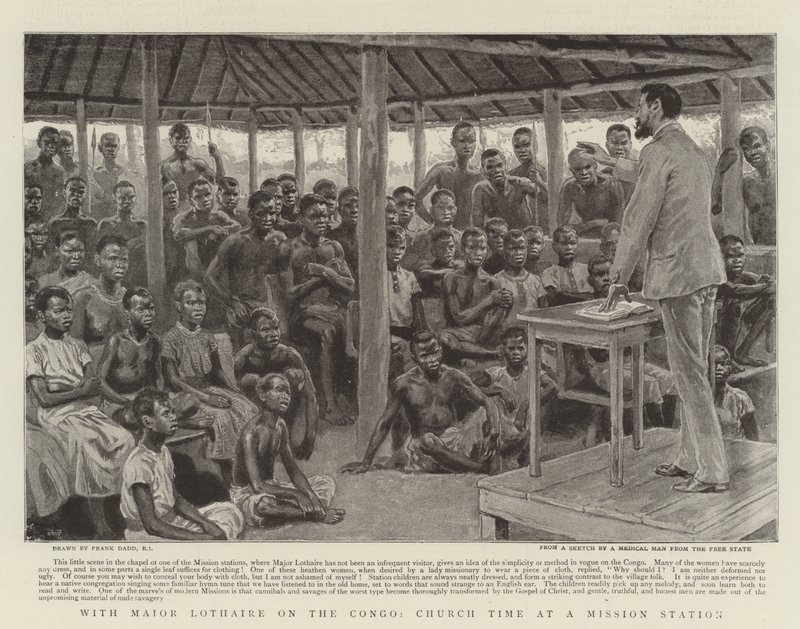 Med major Lothaire i Kongo, Church Time at a Mission Station av Frank Dadd