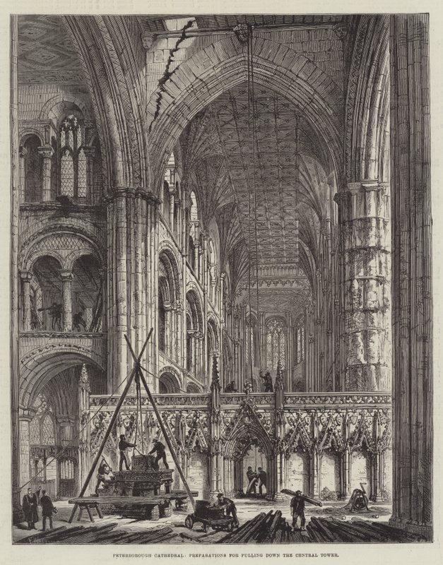 Peterborough Cathedral, Förberedelser för att riva Central Tower av Frank Watkins