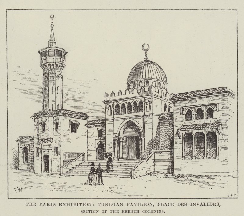 Utställningen i Paris, den tunisiska paviljongen, Place des Invalides, avdelningen för de franska kolonierna. av Frank Watkins