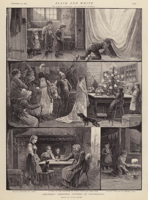 Barns julpyssel i Schweiz (litho) av Frank (after) Feller