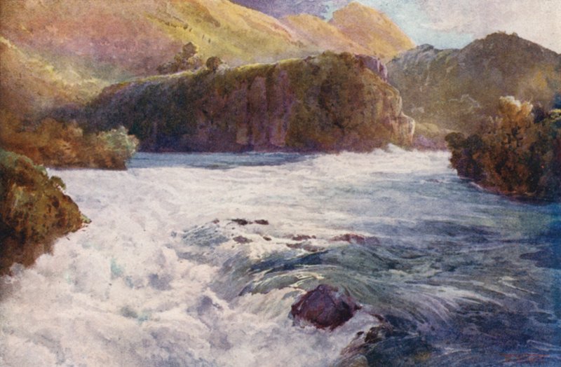 Nya Zeeland: Aratiatia Rapids (färglitografi) av Frank H Wright