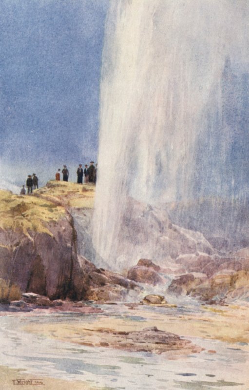 Nya Zeeland: Wairoa Geyser (färglitografi) av Frank H Wright
