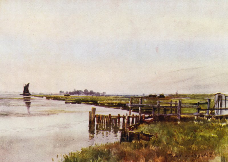Norfolk Broads: Breydon Rond (färg litho) av Frank Southgate