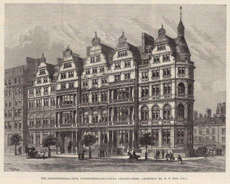 The Constitutional Club, Northumberland Avenue (gravyr) av Frank Watkins