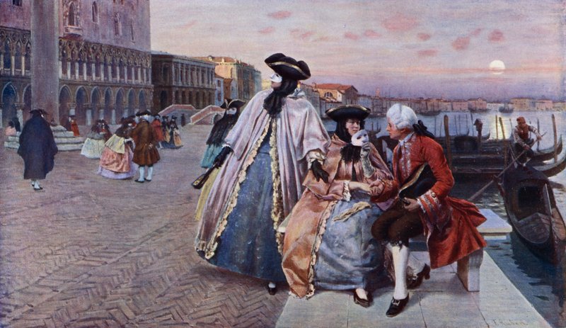 Efter balen, Venedig (färg litho) av Franz Leo Ruben