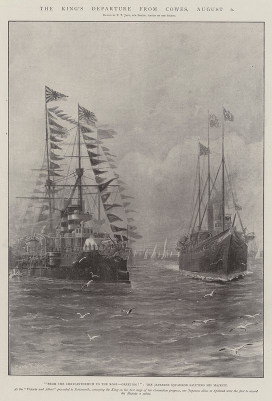 Kungens avgång från Cowes, 6 augusti av Fred T. Jane