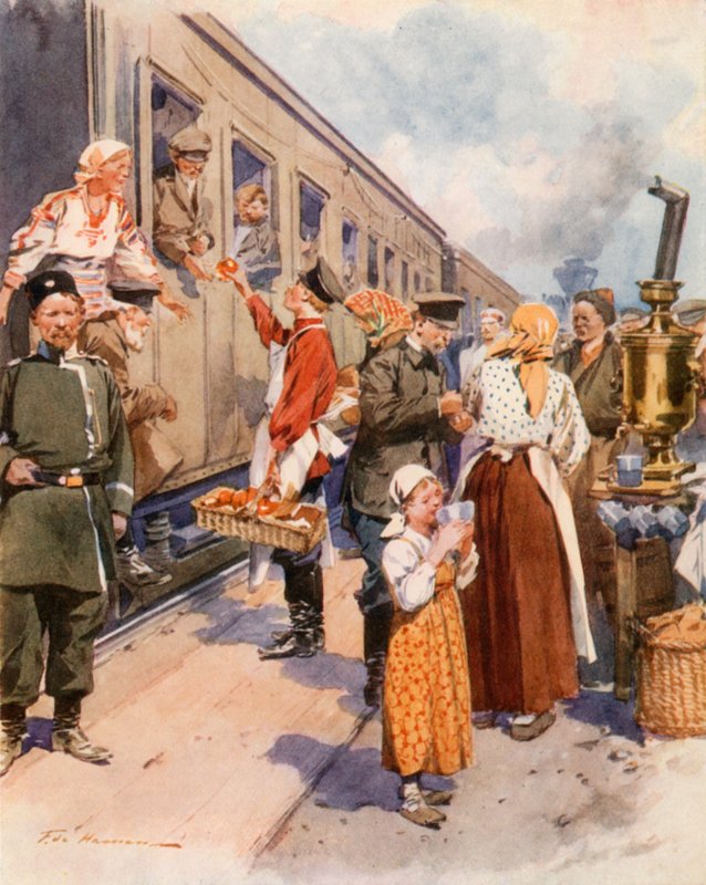 Teförsäljare på en landsjärnvägsstation av Frederic de Haenen