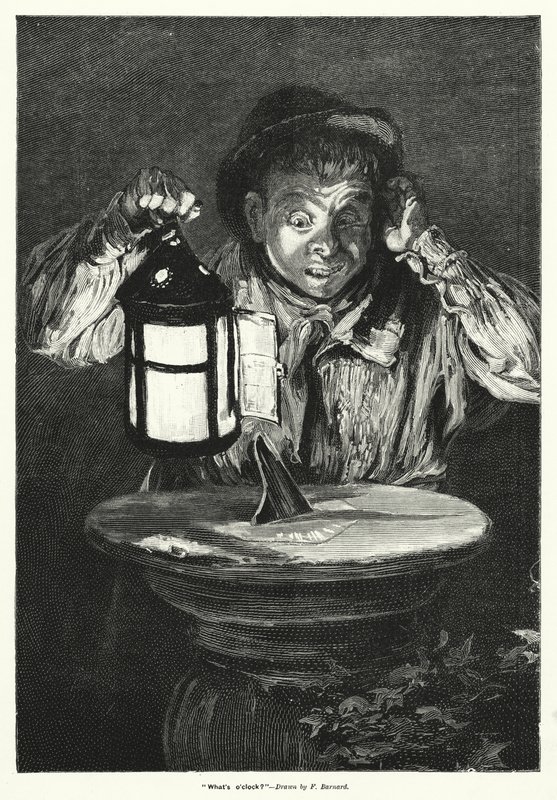 "Vad är klockan?" (gravyr) av Frederick (after) Barnard
