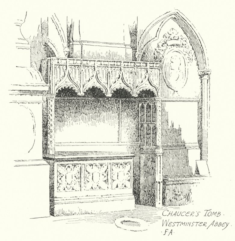 Chaucers grav, Westminster Abbey (litografi) av Frederick Adcock