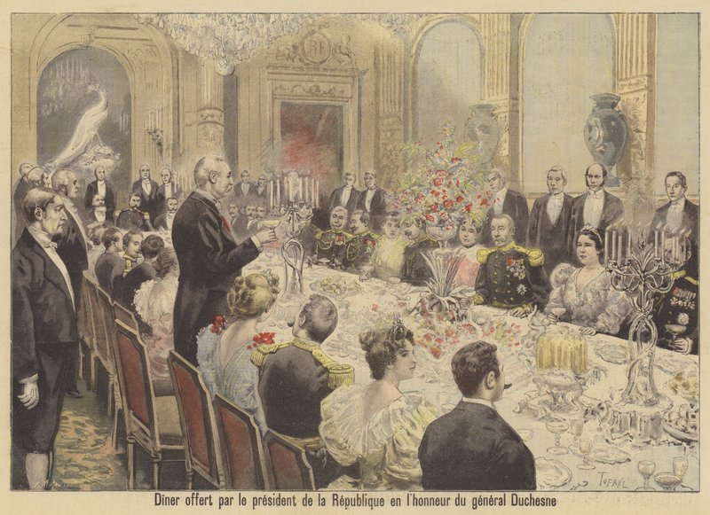 Middag arrangerad av Frankrikes president Faure för att hedra general Duchesne av French School
