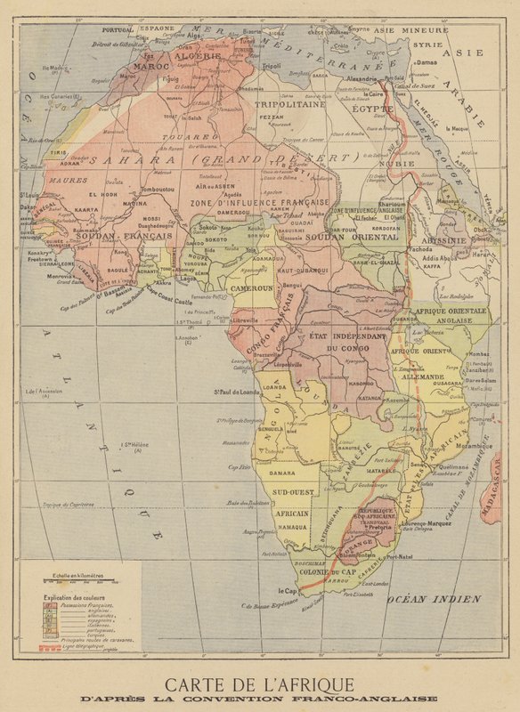 Karta över Afrika efter undertecknandet av det anglo-franska avtalet i mars 1899 av French School