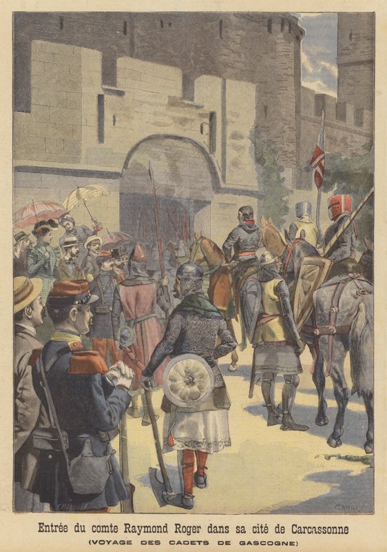 Återuppförande av greve Raymond Rogers inträde av Carcassonne i hans stad av French School