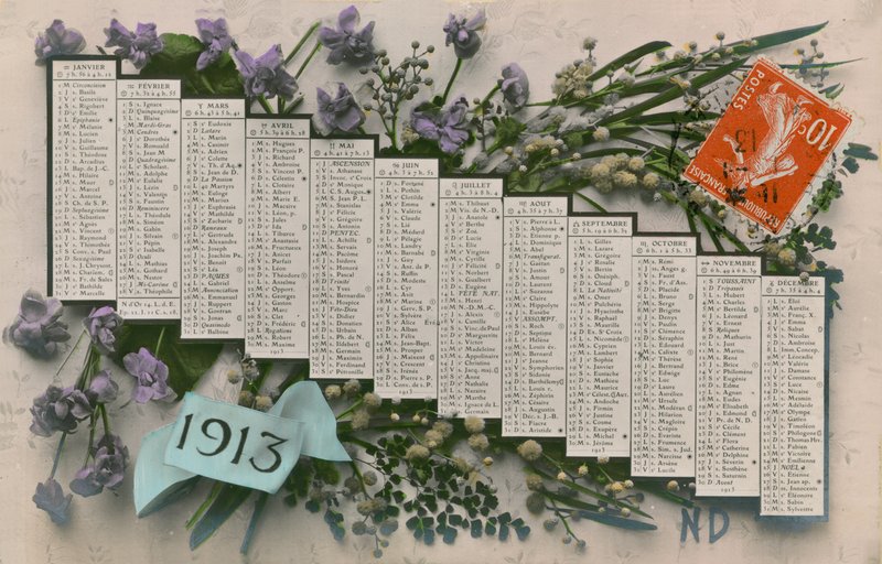 1913 års kalender. Vykort skickat 1913. av French Photographer