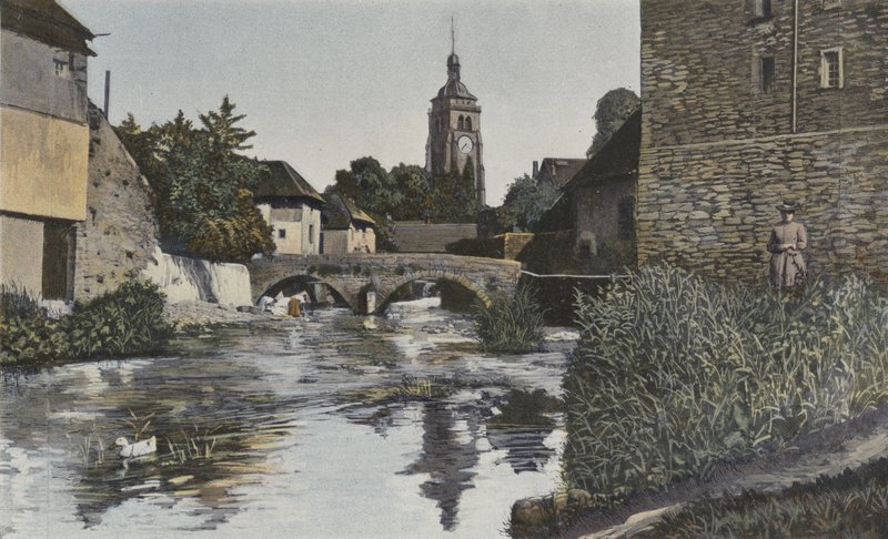 Arbois, Kyrka och bron över Cuisance av French Photographer