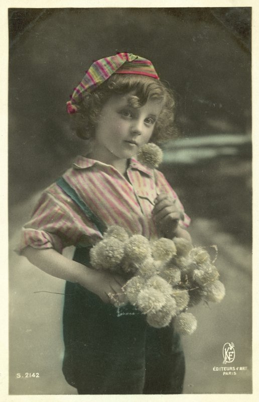 Barn med en massa blommor av French Photographer