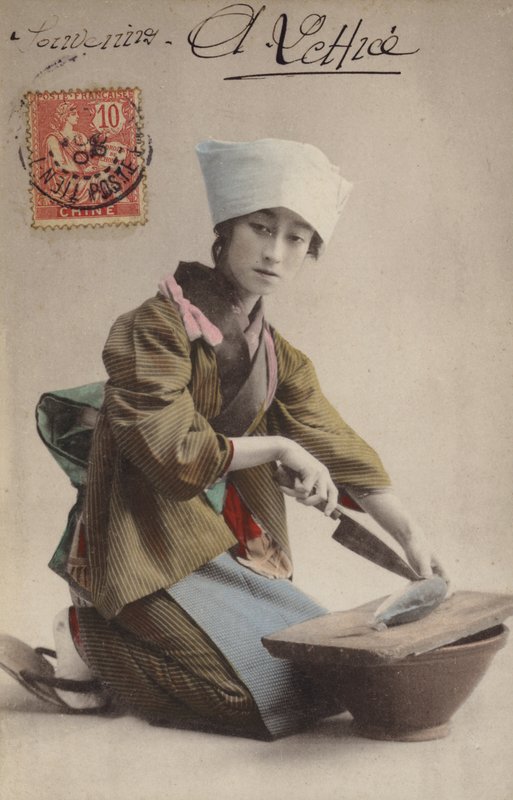 Japansk flicka som filéar fisk av French Photographer