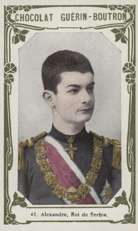 Alexander, kung av Serbien (färgad bild) av French School