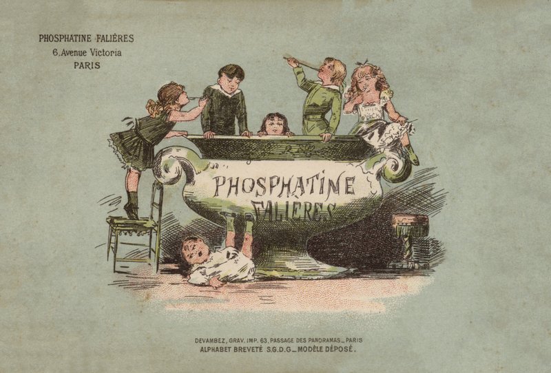 Falieres Phosphatine Alphabet (färg litho) av French School