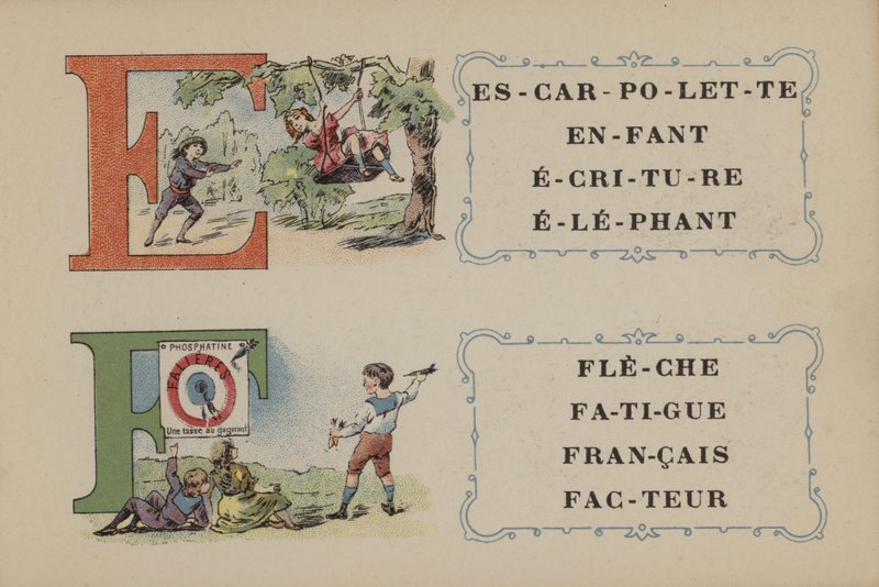 Falieres Phosphatine Alphabet (färg litho) av French School
