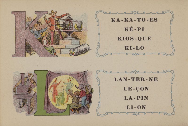 Falieres Phosphatine Alphabet (färg litho) av French School