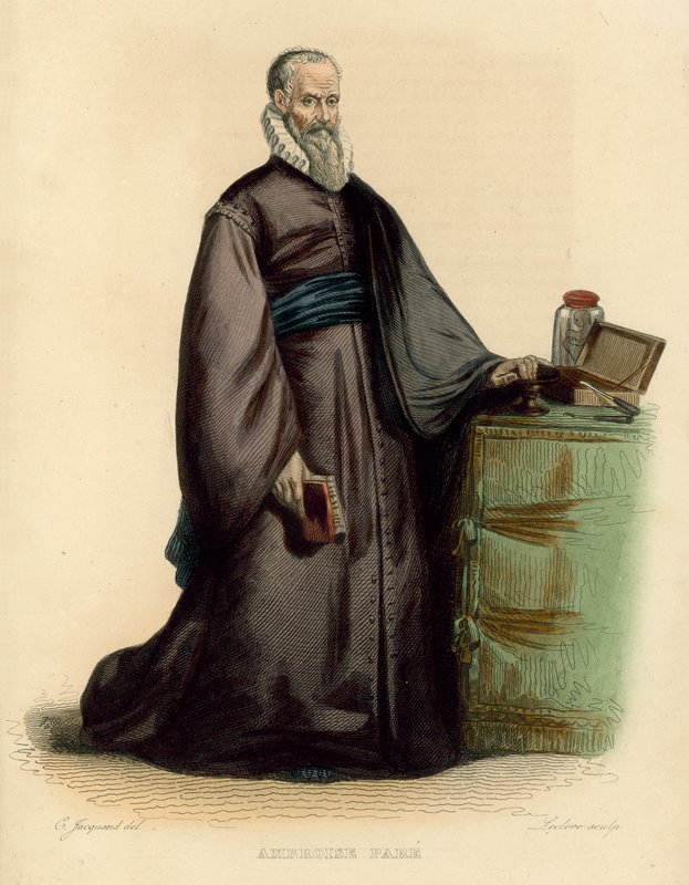 Ambroise Pare (färgad gravyr) av French School