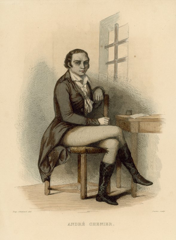 Andre Chenier (färgad gravyr) av French School