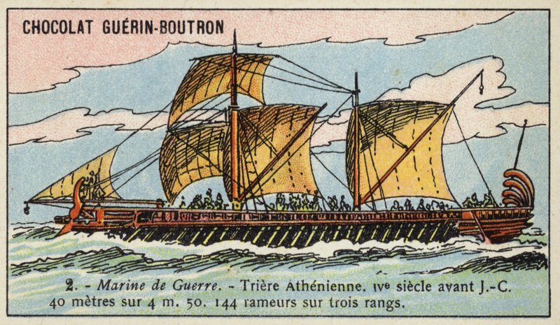 Atensk trirem, 400-talet f.Kr. (chromolitho) av French School