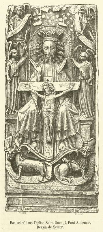 Basrelief i Saint-Ouen-kyrkan, vid Pont-Audemer (gravyr) av French School