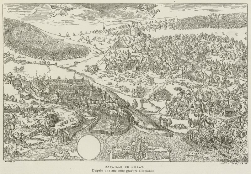 Slaget vid Murten (gravyr) av French School