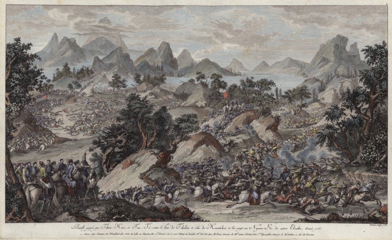 Slaget vid Qurman (färggravyr) av French School