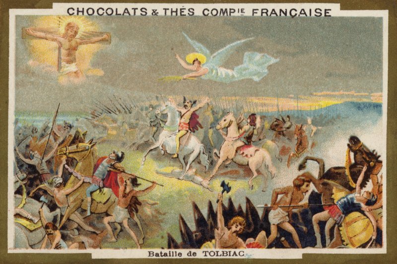 Slaget vid Tolbiac (chromolitho) av French School