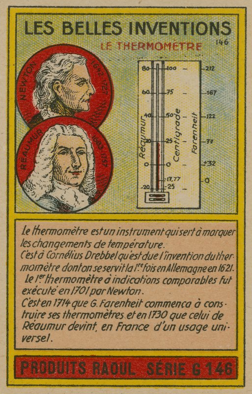 Vackra uppfinningskort, termometer av French School