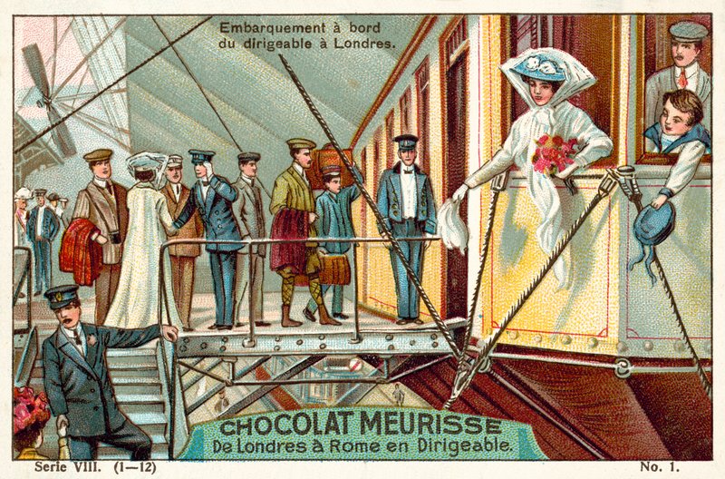Gå ombord på luftskeppet i London (chromolitho) av French School