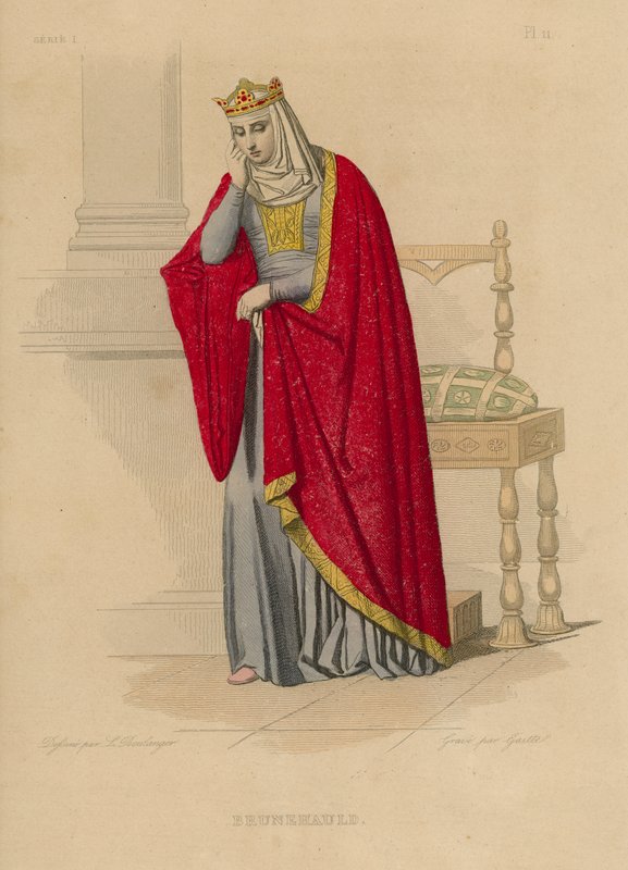 Brunehauld (färgad gravyr) av French School