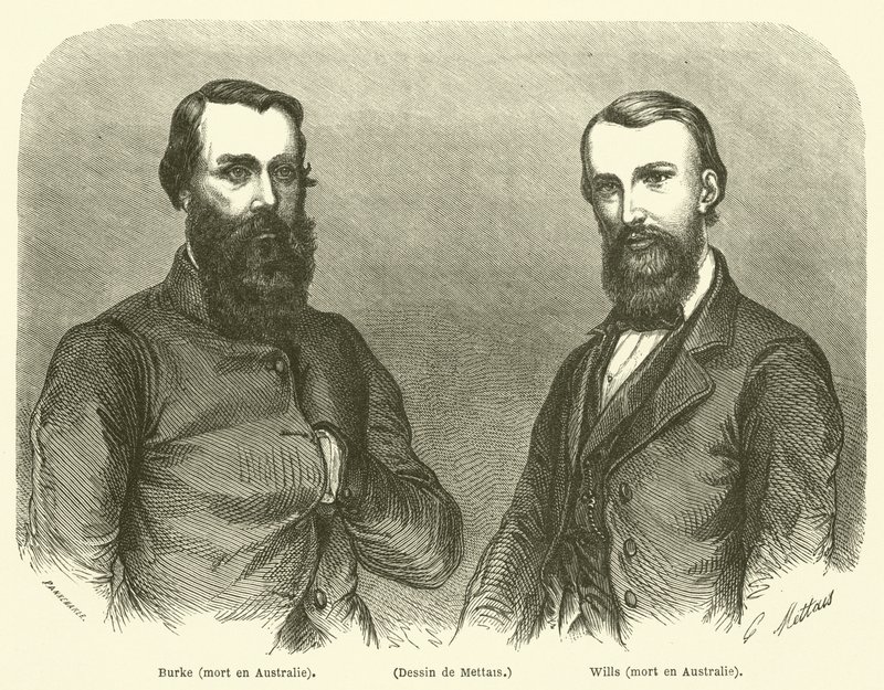 Burke, Wills, död i Australien (gravyr) av French School