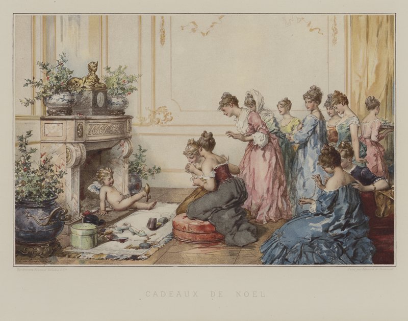 Julklappar (färg litho) av French School