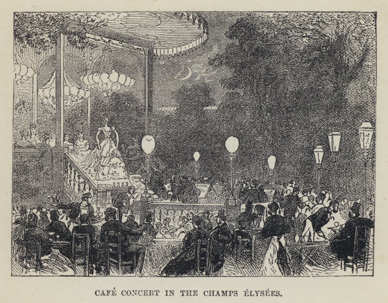 Cafékonsert i Champs Elysees (gravyr) av French School