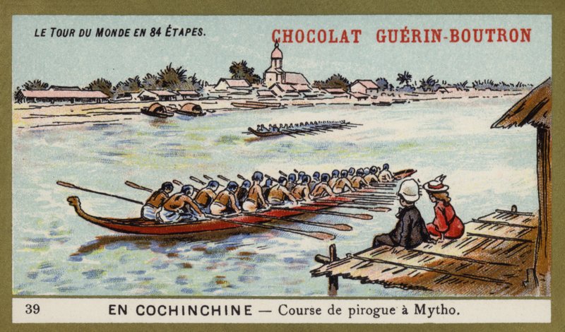Kanotlopp på Mytho, Cochinchina (chromolitho) av French School