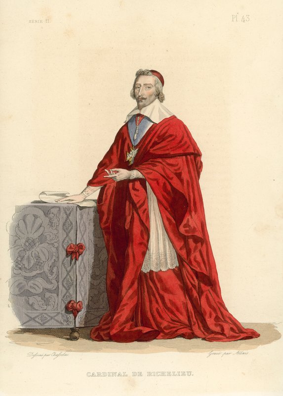 Cardinal de Richelieu (färgad gravyr) av French School