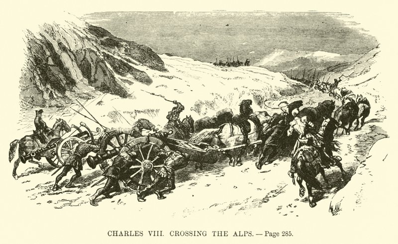 Karl VIII korsar Alperna av French School