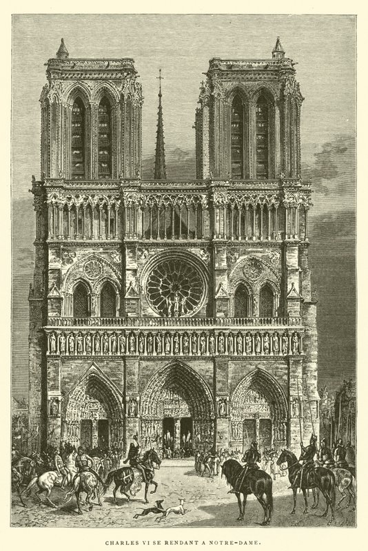 Karl VI på väg till Notre-Dame (gravyr) av French School