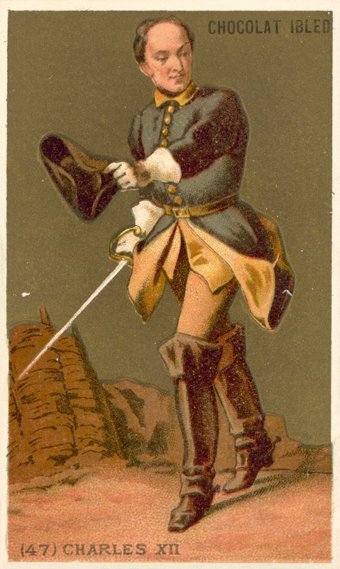 Karl XII av Sverige (chromolitho) av French School