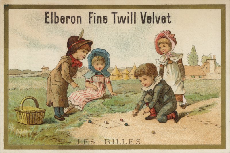 Barn som spelar kulor (chromolitho) av French School