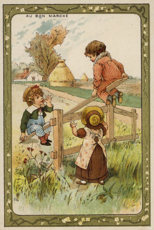 Barn som leker på en gungbräda (chromolitho) av French School