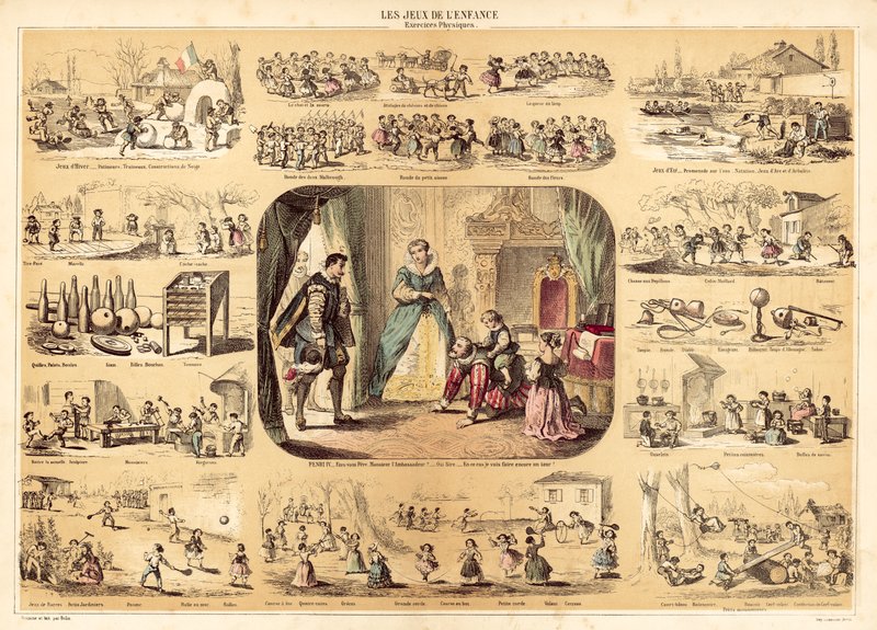 Spel för barn (färglitografi) av French School